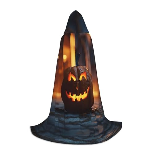 Halloween mit Kürbissen Druck, Halloween Kapuzenumhang Maskerade Cosplay Kostüm Unisex Hexe Robe Umhang mit Kapuze Umhang, Schwarz, Small von HDSKFNS