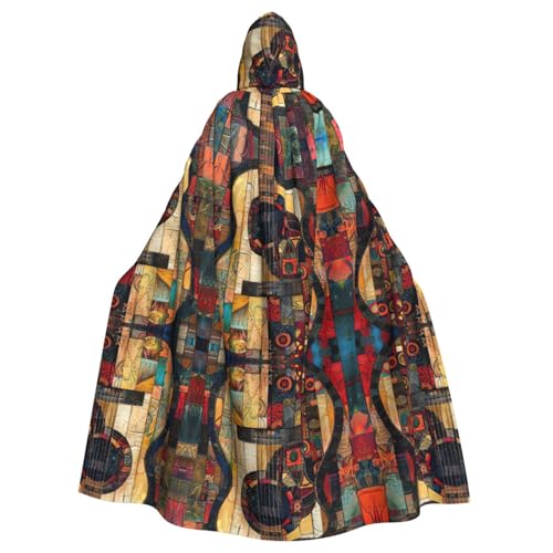 Hexenumhang mit Kunst-Gitarrenmuster, Halloween, Weihnachten, Karneval, Cosplay, Kostüm, Party, Umhang, Schwarz von HDSKFNS