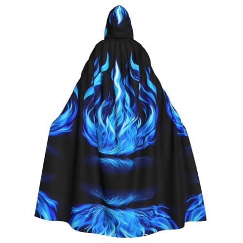 Indigo Flamme Print Halloween Kapuzenumhang für Damen Herren Hexenumhang Robe Karneval Cosplay Kostüm Partys von HDSKFNS