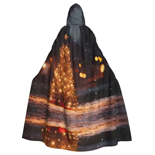 Leuchtender Weihnachtsbaum-Druck, Halloween-Kapuzenumhang für Damen und Herren, Hexenumhang, Robe, Karneval, Cosplay, Kostüm, Partys, Schwarz von HDSKFNS