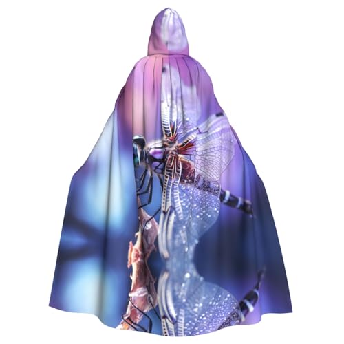 Lila Libellen-Druck, Halloween-Kapuzenumhang für Damen und Herren, Hexenumhang, Robe, Karneval, Cosplay, Kostümpartys von HDSKFNS