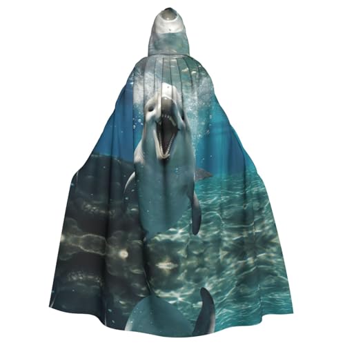 Lustiger Tier-Delfin-Druck, Halloween-Kapuzenumhang für Damen und Herren, Hexenumhang, Robe, Karneval, Cosplay, Kostüm, Partys, Schwarz von HDSKFNS