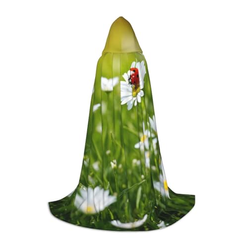 Marienkäfer-Umhang mit Gänseblümchen-Aufdruck, Halloween-Kapuzenumhang, Maskerade, Cosplay-Kostüm, Unisex, Hexenmantel mit Kapuze, Umhang, Schwarz, Medium von HDSKFNS