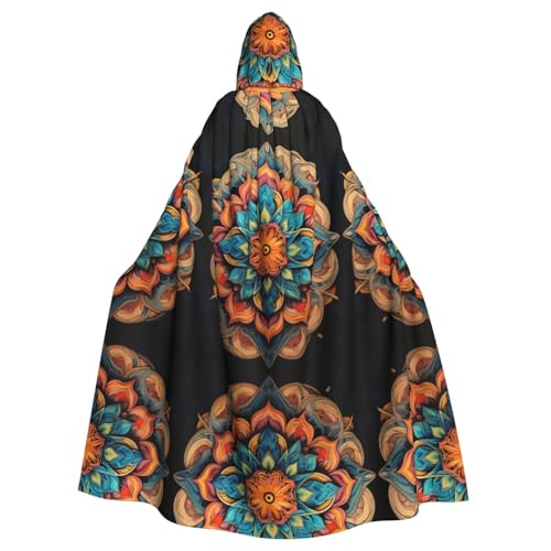 Medaillon Multi Print Halloween Kapuzenumhang für Damen Herren Hexenumhang Robe Karneval Cosplay Kostüm Partys Schwarz von HDSKFNS
