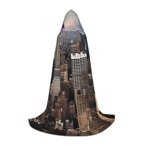 New York Fashion City Print Halloween Kapuzenumhang Maskerade Cosplay Kostüm Unisex Hexe Robe Umhang mit Kapuze Umhang, Schwarz, Small von HDSKFNS
