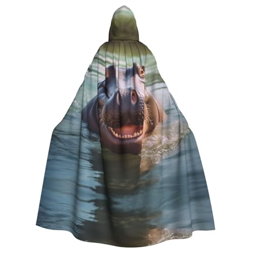 Niedlicher Hippo-Druck, Halloween-Kapuzenumhang für Damen und Herren, Hexenumhang, Robe, Karneval, Cosplay, Kostüm, Partys, Schwarz von HDSKFNS