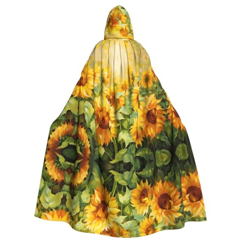Ölgemälde, Sonnenblumen-Druck, Halloween, Kapuzenumhang für Damen und Herren, Hexenumhang, Robe, Karneval, Cosplay, Kostüm, Partys, Schwarz von HDSKFNS
