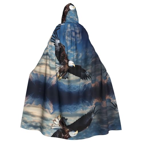 Patriotischer Adler-Druck, Halloween-Kapuzenumhang für Damen und Herren, Hexenumhang, Robe, Karneval, Cosplay, Kostüm, Partys, Schwarz von HDSKFNS