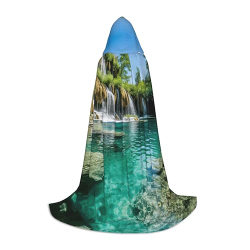 Plitvicer Seen-Nationalpark-Druck, Halloween-Kapuzenumhang, Maskerade, Cosplay-Kostüm, Unisex, Hexenmantel mit Kapuze, Umhang, Schwarz, Large von HDSKFNS
