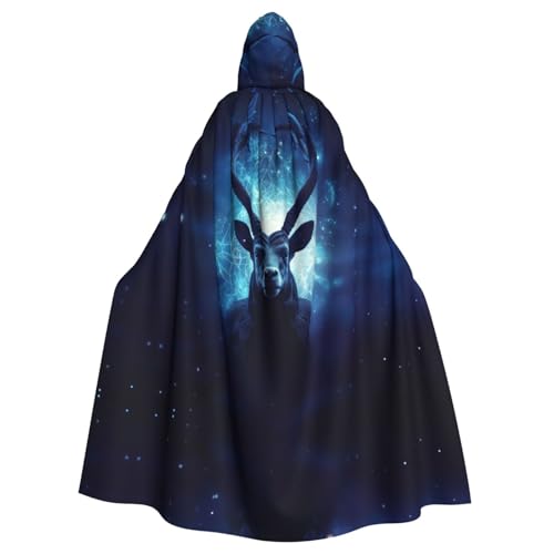 Ram Sternzeichen Druck Halloween Kapuzenumhang für Damen Herren Hexenumhang Robe Karneval Cosplay Kostüm Partys Schwarz von HDSKFNS