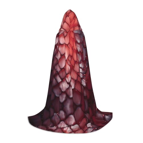 Roter Fischschuppen-Druck, Halloween-Kapuzenumhang, Maskerade, Cosplay-Kostüm, Unisex, Hexenmantel mit Kapuze, Schwarz, Small von HDSKFNS