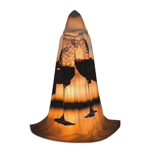 Rotweinglas-Aufdruck, Halloween-Kapuzenumhang, Maskerade, Cosplay-Kostüm, Unisex, Hexenmantel mit Kapuze, Umhang, Schwarz, Medium von HDSKFNS