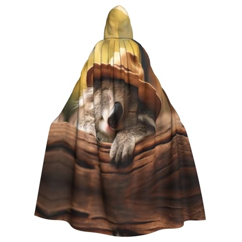 Schlafender Koala-Kappe, bedruckt, Halloween, Kapuzenumhang für Damen und Herren, Hexenumhang, Robe, Karneval, Cosplay, Kostüm, Partys, Schwarz von HDSKFNS