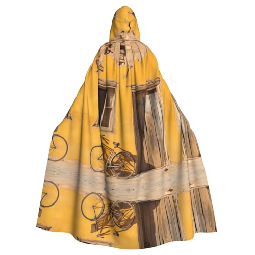 Steinhaus mit Fahrraddruck, Halloween-Kapuzenumhang für Damen und Herren, Hexenumhang, Robe, Karneval, Cosplay, Kostüm, Partys, Schwarz von HDSKFNS