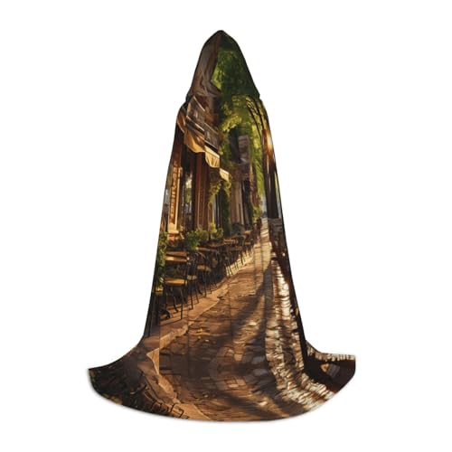 Street in Paris Town Print Halloween Kapuzenumhang Maskerade Cosplay Kostüm Unisex Hexe Robe Umhang mit Kapuze Umhang, Schwarz, Small von HDSKFNS