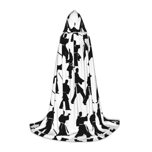 Umhang mit Kapuze, Motiv: Silhouetten von Kampfkunst, Halloween, Maskerade, Cosplay, Kostüm, Unisex, Hexenmantel mit Kapuze, Schwarz, Large von HDSKFNS