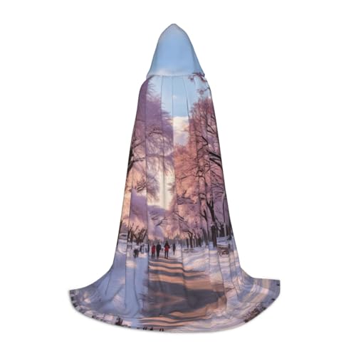 Umhang mit Kapuze und Kapuze, Motiv: Schnee im Park, Unisex, Hexenmantel mit Kapuze, Schwarz, Medium von HDSKFNS