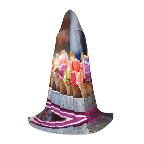 Umhang mit Kapuze und Kapuze in vielen Farben, Eiscreme-Druck, Maskerade, Cosplay-Kostüm, Unisex, Hexenmantel mit Kapuze, Schwarz, Large von HDSKFNS