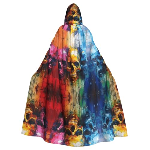 Umhang mit Kapuze und Totenköpfen für Damen, Herren, Hexenumhang, Robe, Karneval, Cosplay, Kostüm, Partys, Schwarz von HDSKFNS