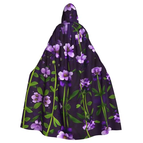 Umhang mit blühendem lila Blumendruck, Halloween-Kapuzenumhang für Damen und Herren, Hexenumhang, Robe, Karneval, Cosplay, Kostümpartys von HDSKFNS