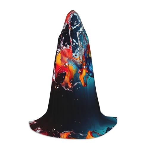 Umhang mit buntem Spritzer-Druck, Halloween-Kapuzenumhang, Maskerade, Cosplay-Kostüm, Unisex, Hexenmantel mit Kapuze, Schwarz, Medium von HDSKFNS