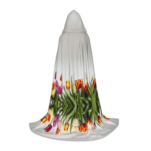 Umhang mit buntem Tulpenaufdruck, Halloween, Kapuzenumhang, Maskerade, Cosplay-Kostüm, Unisex, Hexenmantel mit Kapuze, Schwarz, Medium von HDSKFNS