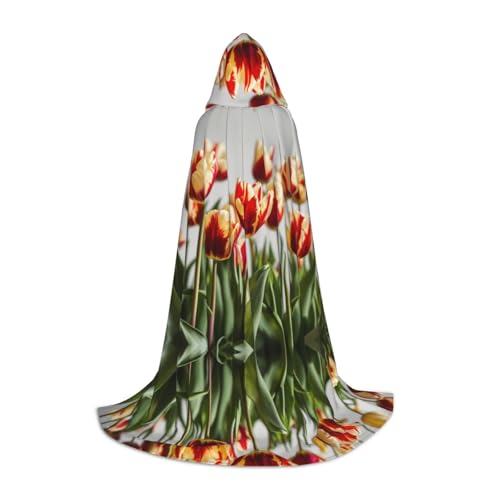 Umhang mit buntem Tulpenaufdruck, Halloween, Kapuzenumhang, Maskerade, Cosplay-Kostüm, Unisex, Hexenmantel mit Kapuze, Schwarz, Small von HDSKFNS