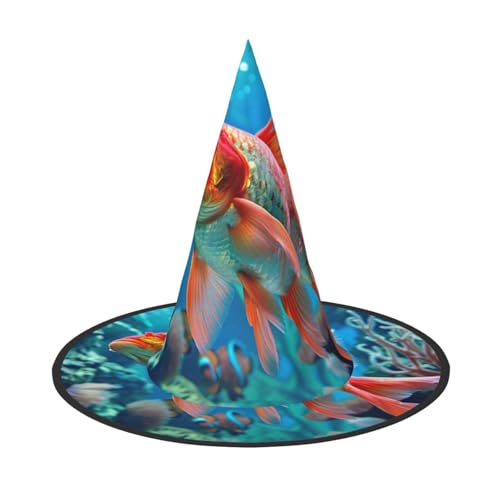 Underwater World Hexenhut mit Fischaufdruck, Halloween, Zaubererhut für Partys, perfektes Accessoire für Kostüme, Urlaubsparty Underwater World Hexenhut mit Fischaufdruck, Halloween, Zaubererhut für Partys, perfektes Accessoire für Kostüme, Urlaubsparty von HDSKFNS