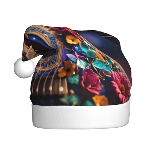 Weihnachtsmütze mit Blumen, Gitarre, Weihnachtsmannmütze, Kostüm, Zubehör für Weihnachten, Neujahr, Urlaub, Party, Kopfbedeckung Weihnachtsmütze mit Blumen, Gitarre, Weihnachtsmannmütze, Kostüm, Zubehör für Weihnachten, Neujahr, Urlaub, Party, Kopfbedeckung von HDSKFNS