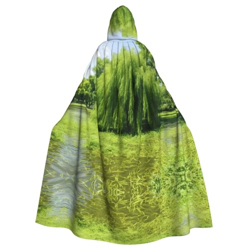 Willow Tree Print Halloween Kapuzenumhang für Damen Herren Hexenumhang Robe Karneval Cosplay Kostüm Partys Schwarz von HDSKFNS