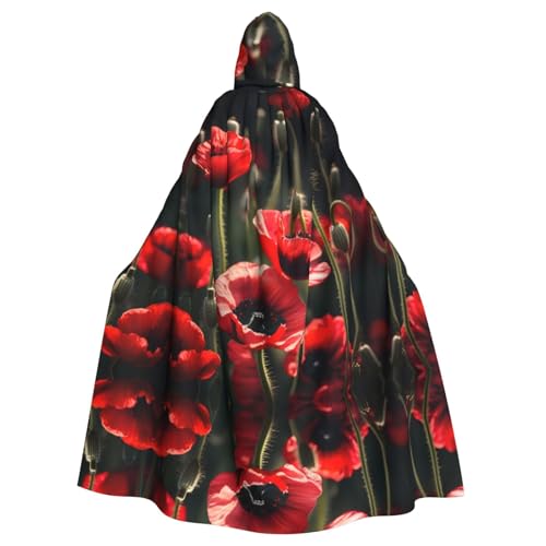 Wunderschöner roter Mohnblumen-Druck, Halloween-Umhang mit Kapuze für Damen und Herren, Hexenumhang, Robe, Karneval, Cosplay, Kostümpartys von HDSKFNS