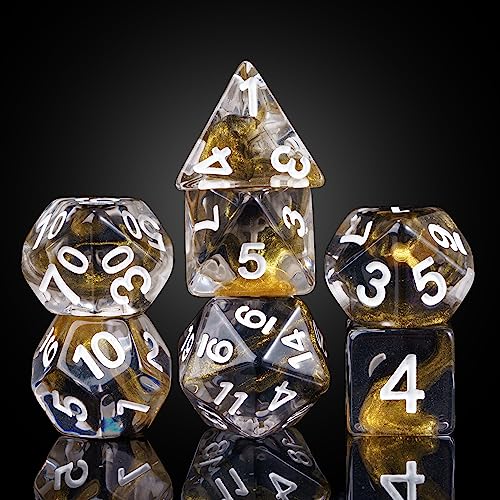 HDdais DND-Würfel-Set, 7-teilig, polyedrisches Würfel-Set für Dungeons and Dragons, D&D-Würfel für Rollenspiele (Goldmischung, Schwarz) von HDdais