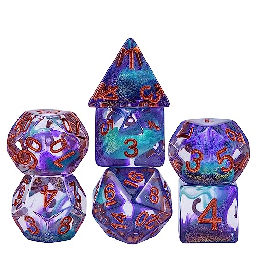 HDdais DND-Würfel-Set, 7-teilig, polyedrisches Würfel-Set für Dungeons and Dragons, D&D-Würfel für Rollenspiele (Violett, Grün, gemischt) von HDdais