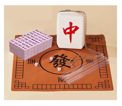HEAGER Reagenzglashalter, 144 Mahjong-Fliesen, Haushaltshand-Mahjong-Fliesen, Handspiel mit Tasche, Tischdecke, Kartenlineal (Roze) von HEAGER