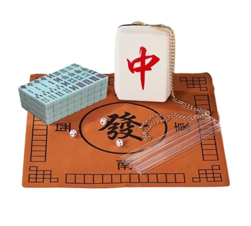 HEAGER Reagenzglashalter, 144 Mahjong-Fliesen, Haushaltshand-Mahjong-Fliesen, Handspiel mit Tasche, Tischdecke, Stockkarten-Lineal (Groen) von HEAGER