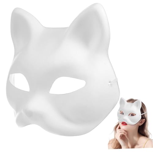 HEALEEP 10 Stück Katzen-gesichtsmaske Aus Pappmaché Halloween-maske Maskerade Masken Kostüme Masken Für Katzen Zu Katzenmaske Für Drinnen Thema Neuheit Leere Maske Streich Form Weiß Papier von HEALEEP