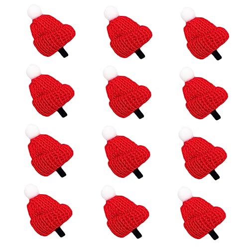 HEALEEP 12 Stück Beanie Haarnadeln Weihnachtshaarnadeln Mini Mütze Weihnachtsgetränkebecher Mütze Haarspange Kleine Weihnachtsmützen Mütze Schreibtisch Ornamente von HEALEEP