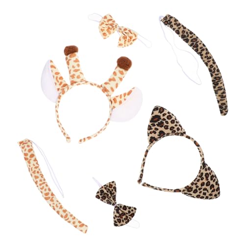 HEALEEP 2 Sätze Cosplay Tierohren Stirnband Set mit Leoparden und Giraffenohren Schleife und Hautfreundliches Stoff Accessoire Passend für Erwachsene für Kostümpartys und Fasching von HEALEEP