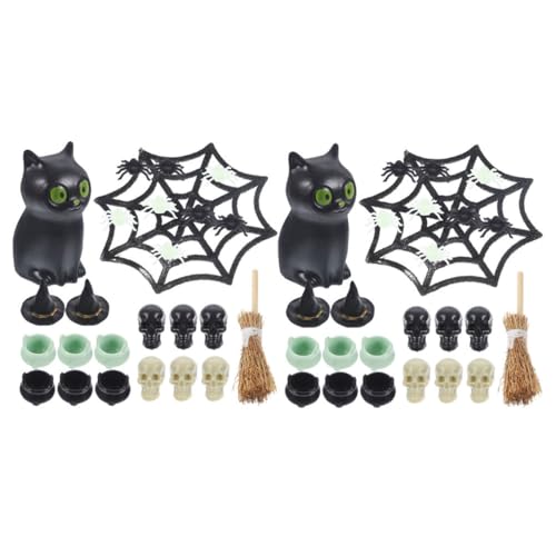 HEALEEP 2 Sätze Miniatur Halloween Figuren Set Teiliges Set mit Hexen und Deko Elementen für Puppenhäuser für Halloween Dekoration und Partys von HEALEEP