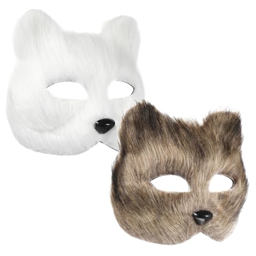 HEALEEP 2 Stück Fuchsmaske Handbemalung Masken Maskerade Cosplay Pelzige Partymaske Pelzige Maske Cosplay Bühne Pelziger Fuchs Rollenspielmasken Bastelmaske Halloween Maske von HEALEEP