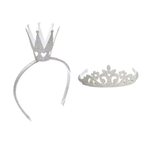 HEALEEP 2 Stück Glitzer Haarreifen Leichte Party Haarschmuck für Mädchen Rutschfester Sitz Silberne Prinzessin Geburtstagskrone für Kostüm und Performance von HEALEEP