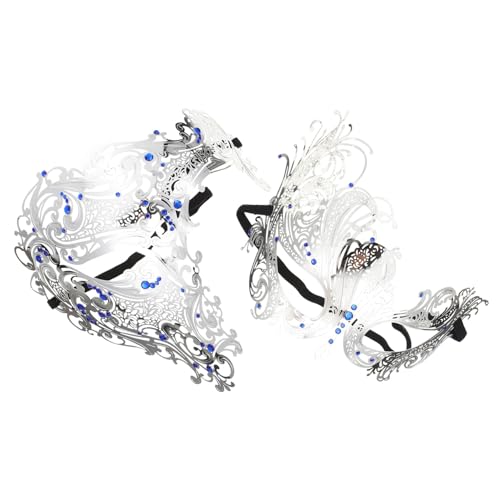 HEALEEP 2 Stück Halbgesichts Metallmaske mit Silbernen und Blauen Strasssteinen Dekorative Venezianische Maskerade Maske für Halloween Karneval Party und Kostümball Langlebige Damen von HEALEEP