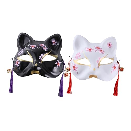 HEALEEP 2 Stück Handbemalte Japanische Katzenmaske mit Glocken und Quasten Halloween Cosplay Party Requisite Leicht Verstellbar Komfortabel HEALEEP 2 Stück Handbemalte Japanische Katzenmaske mit Glocken und Quasten Halloween Cosplay Party Requisite Leicht Verstellbar Komfortabel von HEALEEP