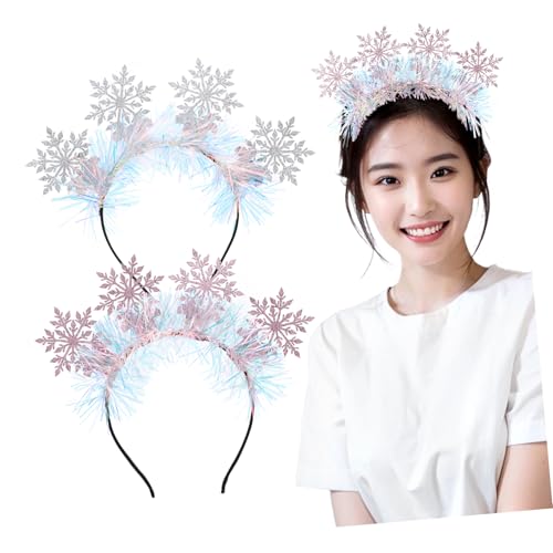 HEALEEP 2 Stück Weihnachts Haarband mit Schneeflocken und Glitzer Festliches Kopfzubehör für Cosplay und Partys Silber und Bequem und Vielseitig Einsetzbar von HEALEEP