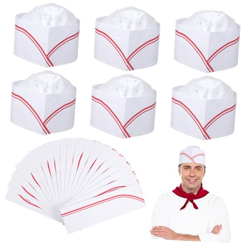 HEALEEP 20Stücke Papier Kochmützen mit Rand Einweg Küchenmützen für Erwachsene Verstellbar Leicht für Partys Cosplay Restaurant Events HEALEEP 20Stücke Papier Kochmützen mit Rand Einweg Küchenmützen für Erwachsene Verstellbar Leicht für Partys Cosplay Restaurant Events von HEALEEP