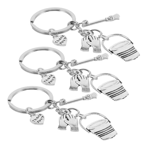 HEALEEP 3 Stück Teiliges Thank You Charm Schlüsselanhänger mit Eimer Besen und Arbeitshandschuhen Stilvoller Robuster Metall Schlüsselring als Dankeschön für Reinigungskräfte und HEALEEP 3 Stück Teiliges Thank You Charm Schlüsselanhänger mit Eimer Besen und Arbeitshandschuhen Stilvoller Robuster Metall Schlüsselring als Dankeschön für Reinigungskräfte und von HEALEEP