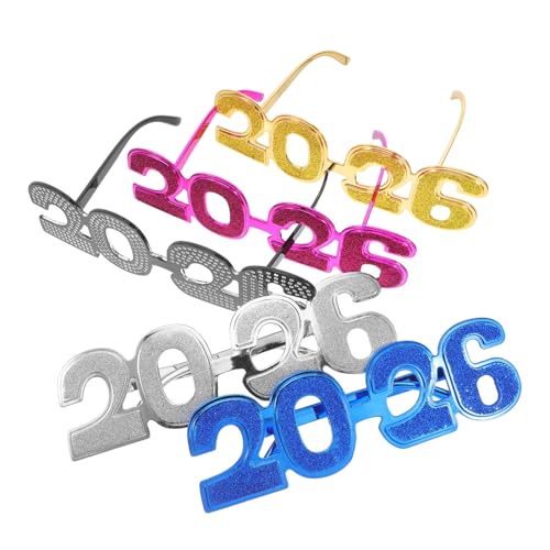 HEALEEP 5 Stück 2026 Brille Zahlen-Party-Brille 2026 Neuheit Sonnenbrille 2026 Neujahrsbrille 2026 glasses 2026 Neujahrs -Brillen -Requisiten lustige Brillengestelle Grad Partybrille Stk von HEALEEP