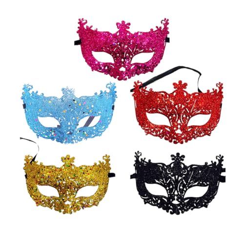 HEALEEP 5 Stück Glitzer Masken Fox Maske für Maskerade Karneval Kostümparty Hochzeiten Bälle Gold Rot Blau Bequeme Halbschalenmaske für Verschiedene Anlässe von HEALEEP