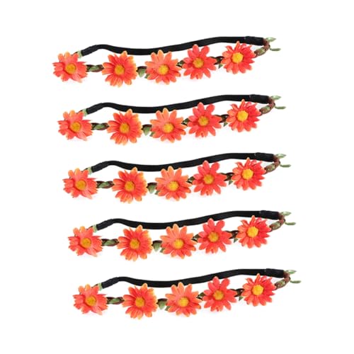 HEALEEP 5 Stück Hawaiianisches Sonnenblumen Haarband Blumenkranz Boho Stil Realistisches Blumendekor Handgefertigt Geeignet für Strandparty Tanz Tropische Mottoparty Orange von HEALEEP