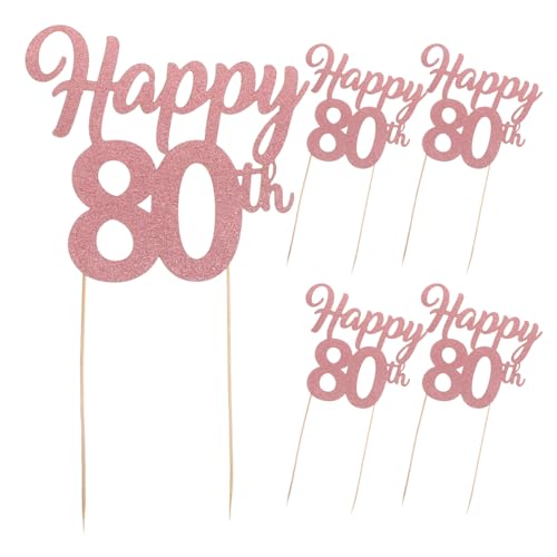 HEALEEP 5 Stück Tortenaufsatz Zum 80. Geburtstag – Glitzernde Cupcake-topper, Dessert-picks, Tortendekorationen Zum 80. Geburtstag Für Jubiläumsfeiern von HEALEEP